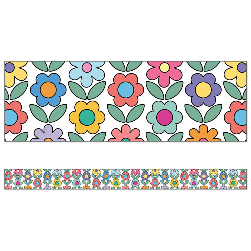 Happily Ever Elementary Retro Remix Flowers Straight Bulletin Board Borders, 36 Feet