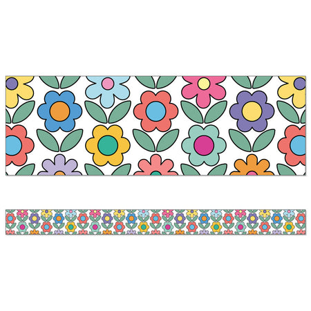 Happily Ever Elementary Retro Remix Flowers Straight Bulletin Board Borders, 36 Feet