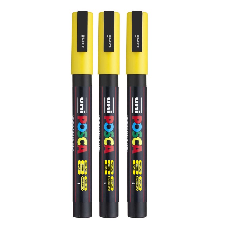 PC-3M Paint Marker, Fine Bullet Tip (0.9-1.3 mm), Yellow, Pack of 3