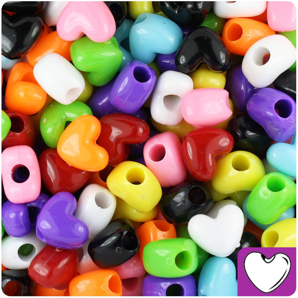Heart Pony Beads - Plastic - Opaque Multi Colors - 450/pkg. 12 x 10mm, (21226)