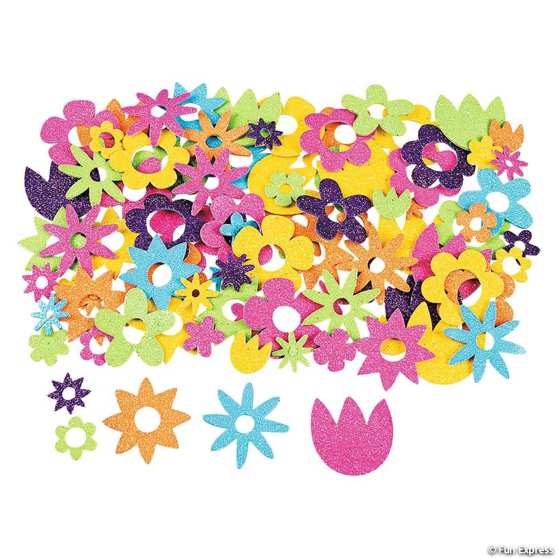 Foam Self-Adhesive Shapes 480/pkg - Flower Glitter Shapes
