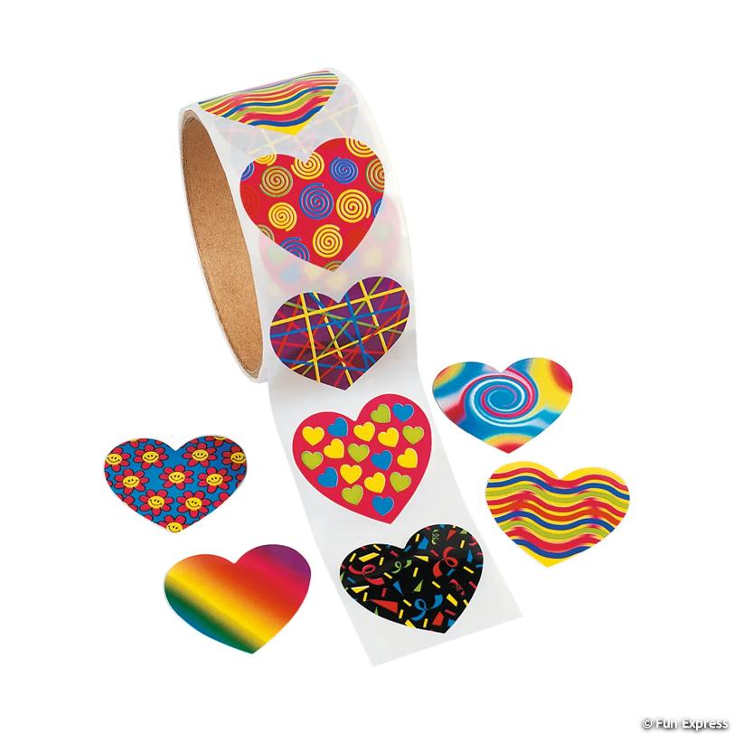 Funky Heart Roll of Stickers, 100/roll