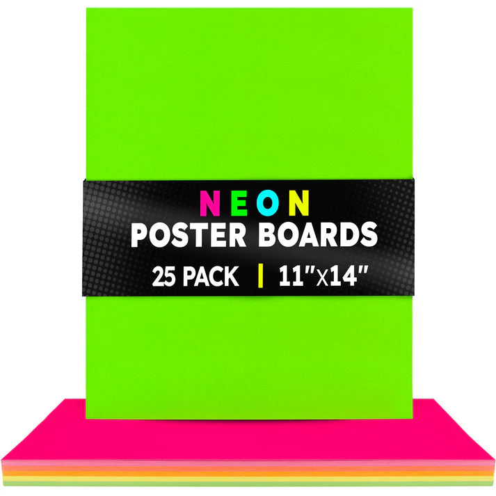 Hygloss Double-Sided Fluorescent Poster Board 25 Assorted Color Sheets - 11" x 14" (HYG40359)