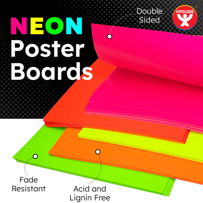 Hygloss Double-Sided Fluorescent Poster Board 25 Assorted Color Sheets - 11" x 14" (HYG40359)