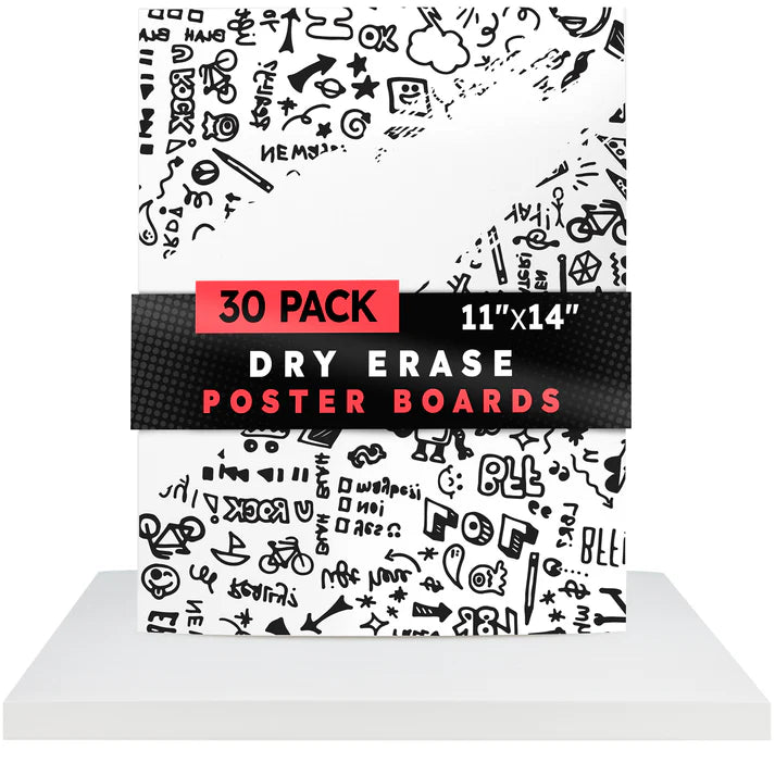 Hygloss Dry Erase Poster Boards - Pack of 30 Sheets, 11" x 14" - Sturdy 14 pt. thickness, (HYG87225)