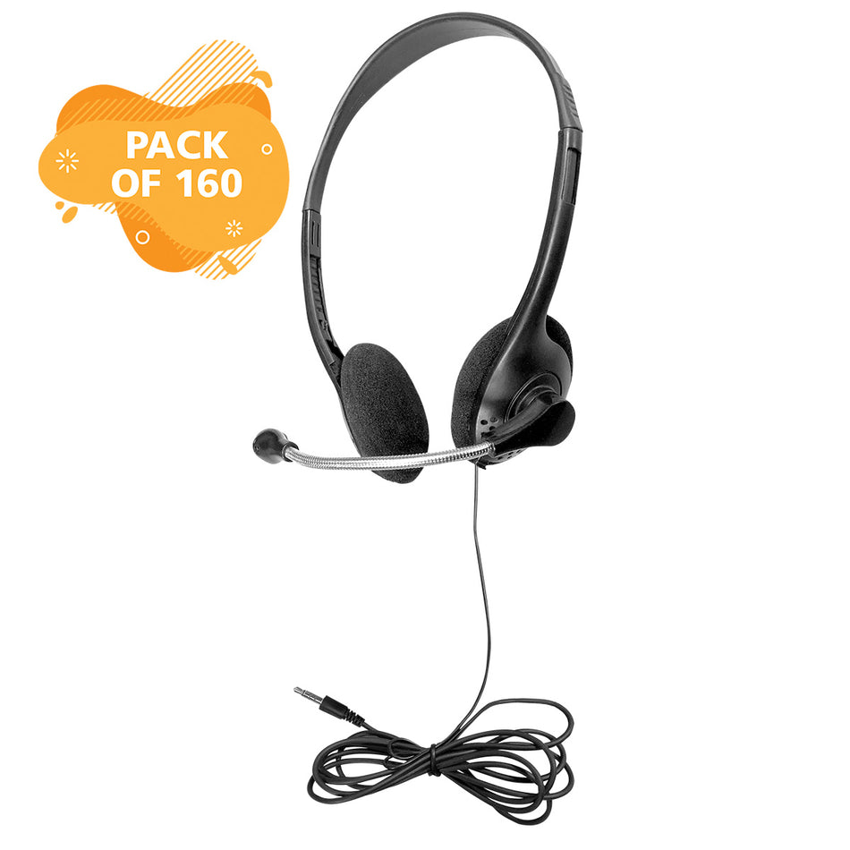 Multi-Pack of 160 Personal Headsets with Steel-Reinforced Mic, TRRS Plug and Foam Ear Cushions