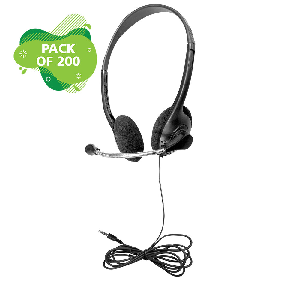 Multi-Pack of 200 Personal Headsets with Steel-Reinforced Mic, TRRS Plug and Foam Ear Cushions