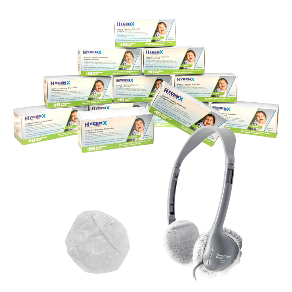 HamiltonBuhl® HygenX Sanitary, Disposable Ear Cushion Covers for 2.5" Personal-Sized Headphones and Headsets (Master Carton, 600 Pairs), WHITE