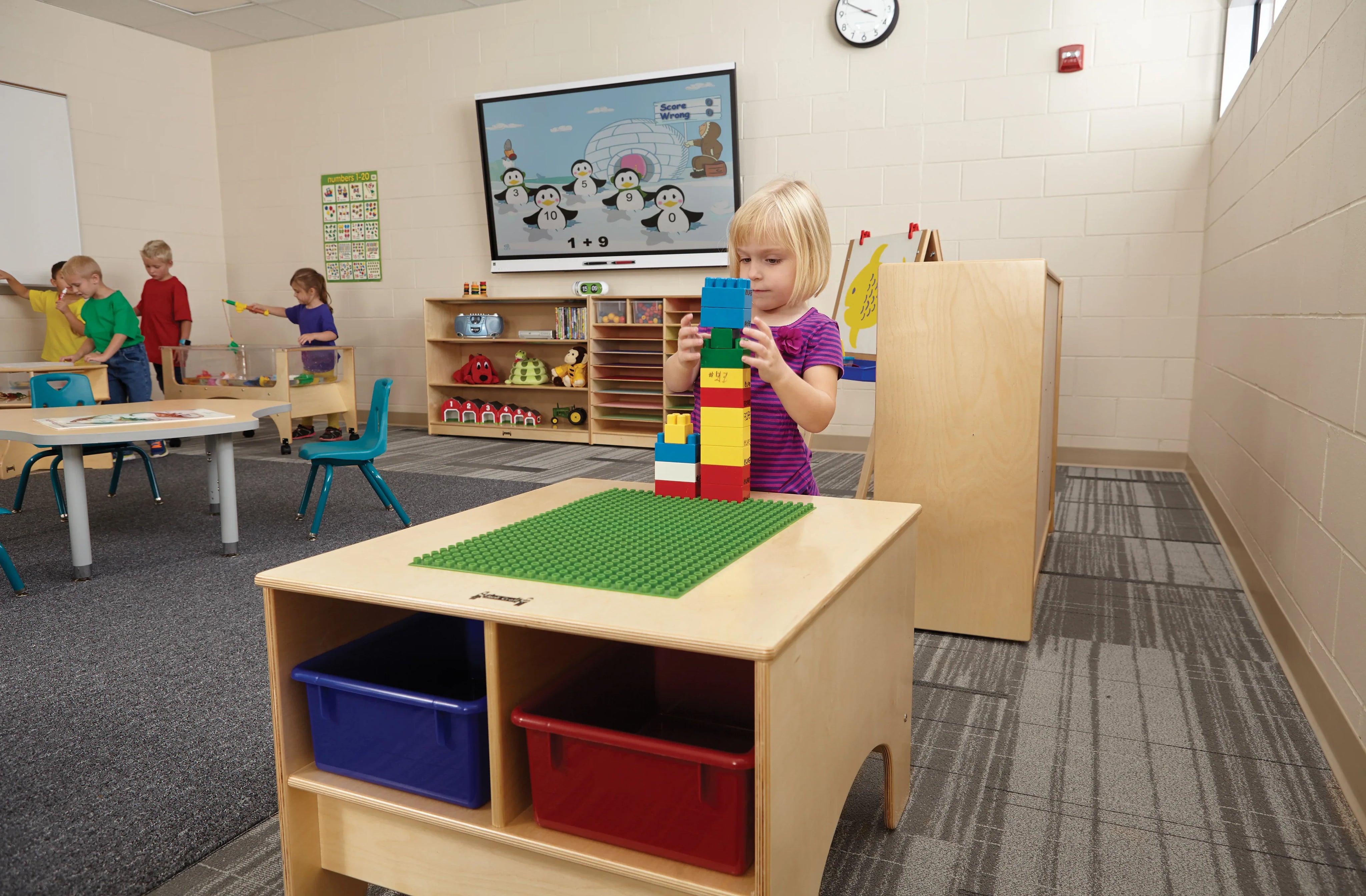 Jonti-Craft® KYDZ Building Table - Traditional Brick Compatible - with Colored Tubs