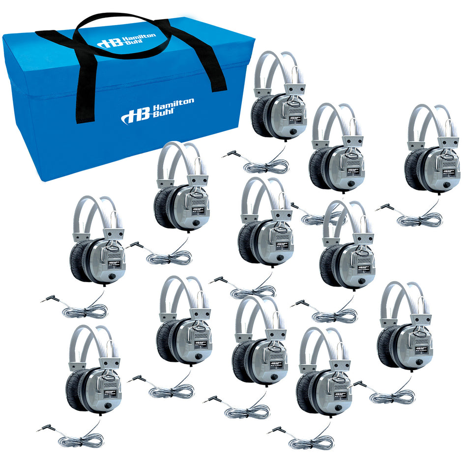 Lab Pack, 12 SchoolMate SC7V Deluxe-Sized Headphones in a Carry Case