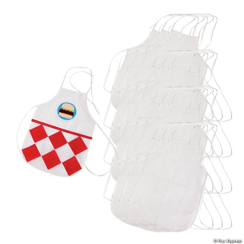 19" DIY Kids White Nonwoven Aprons with Ties - Pack of 12