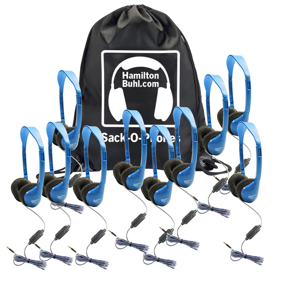 HamiltonBuhl Sack-O-Phones – 10 MS2-AMV Personal-Sized Headsets in a Carry Bag
