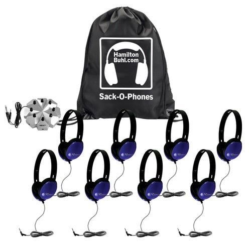 HamiltonBuhl Sack-O-Phones, 8 Blue Primo™ Headphones and 3.5mm Jackbox