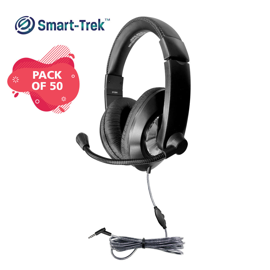Smart-Trek Deluxe Stereo Headphone with In-Line Volume Control and 3.5mm TRS Plug - 50 Pack