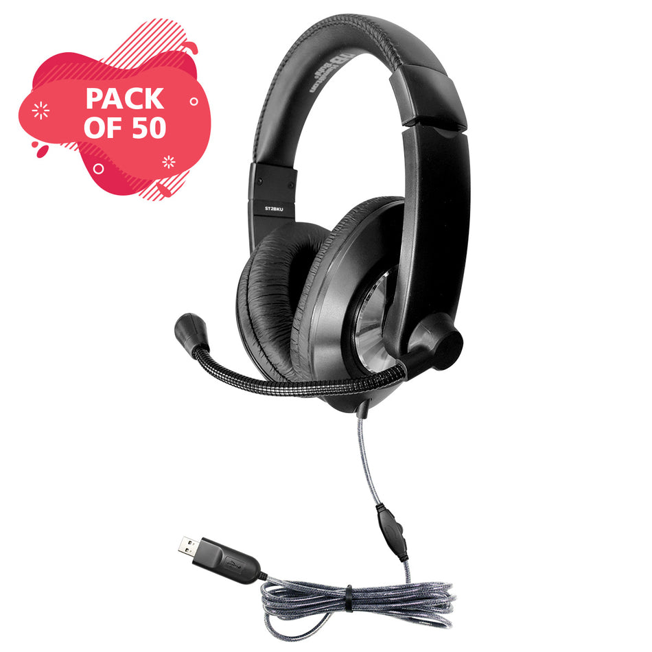 Smart-Trek Deluxe Stereo Headset with In-Line Volume Control and USB Plug - 50 Pack