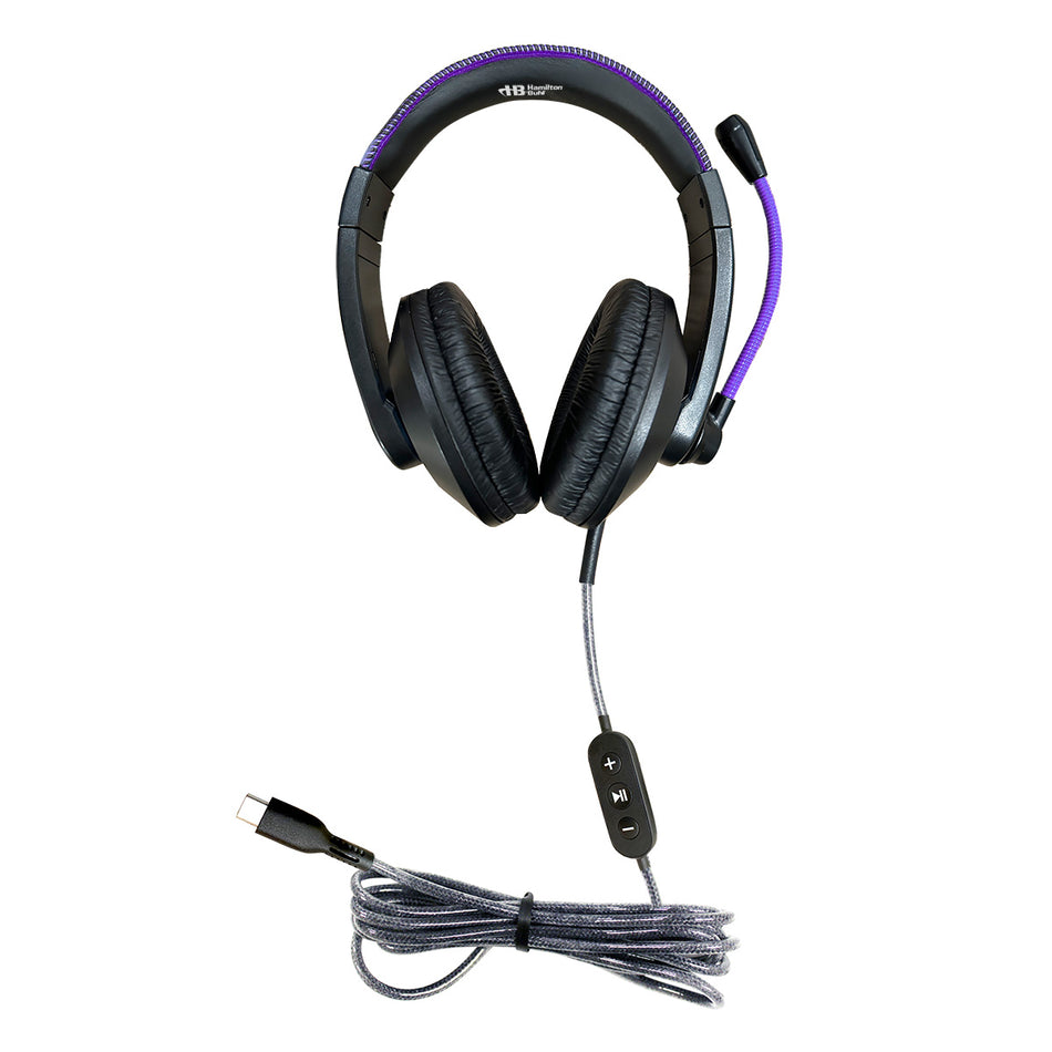 Smart-Trek™ Deluxe Stereo Headset with In-Line Volume Control, USB-C Plug and Metallic Purple Accents