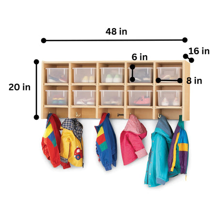 Jonti-Craft® 10 Section Wall Mount Coat Locker - with Clear Trays