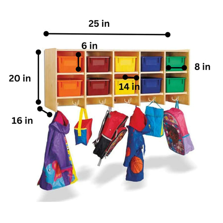 Jonti-Craft® 10 Section Wall Mount Coat Locker - with Colored Trays
