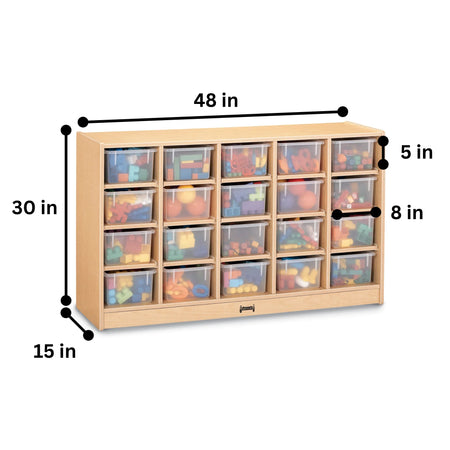 Jonti-Craft® 20 Cubbie-Tray Mobile Storage - with Clear Trays - Plywood Back