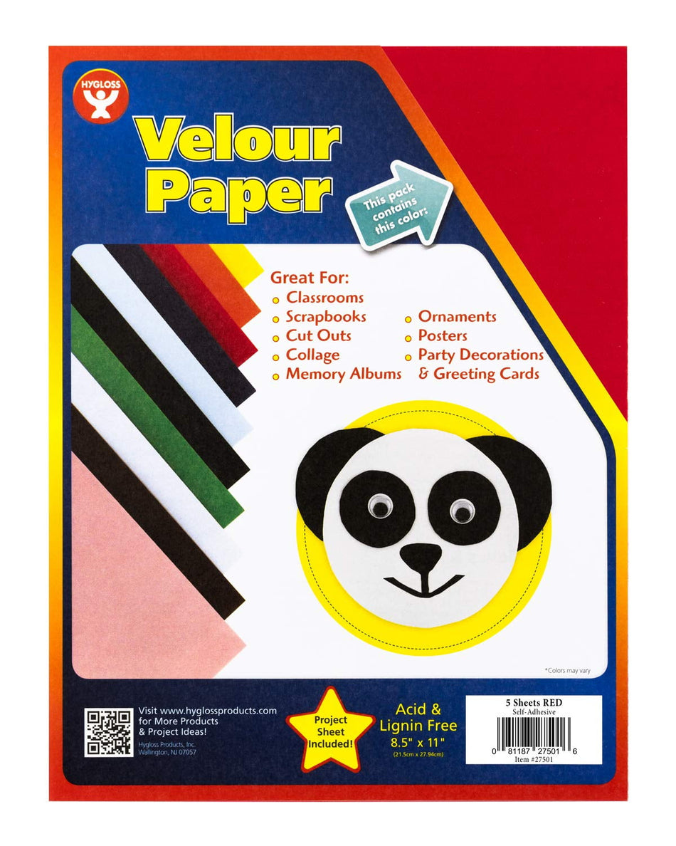 Hygloss Velour Paper Self-Adhesive, Red - 8.5" x 11" (5 Sheets)