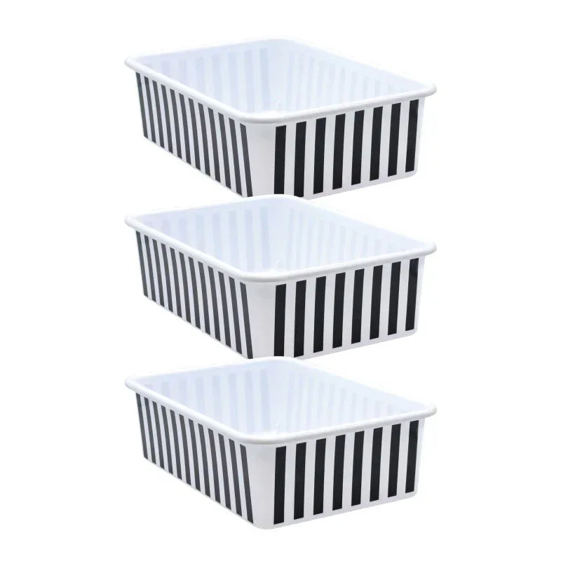 Black and White Stripes Large Plastic Storage Bin, Pack of 3