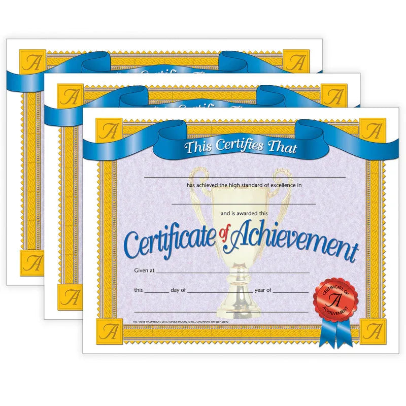 Certificate of Achievement, 30 Per Pack, 3 Packs