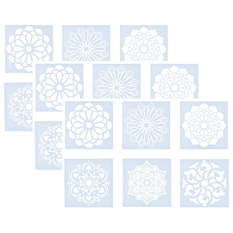 Mandala Stencils, Plastic, 6 Count, Pack of 3