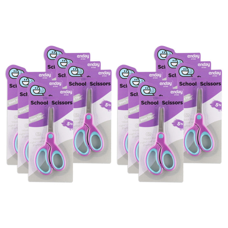 Soft Grip School Scissors, 5", Round Tip, Purple, 6 Per Pack, 2 Packs