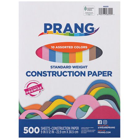 Construction Paper, Standard Weight, 10 Assorted Colors, 9" x 12", 500 Sheets