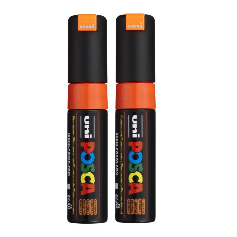 PC-8K Paint Markers, Broad Chisel Tip (8 mm), Fluorescent Orange, Pack of 2