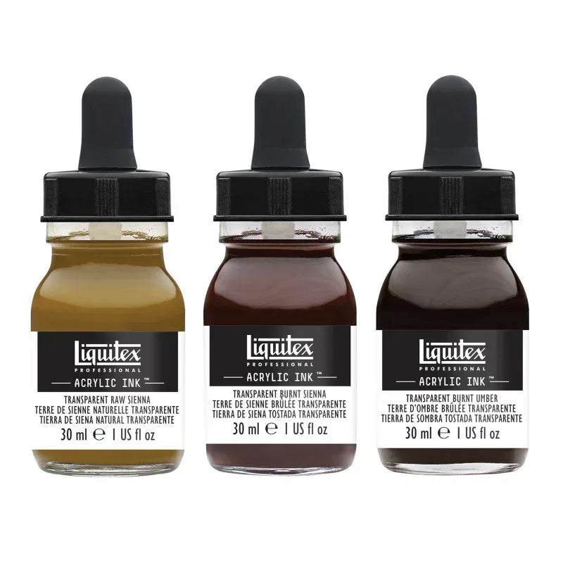 Professional Acrylic Ink, Transparent Colors, 30 mL Bottles, Set of 3