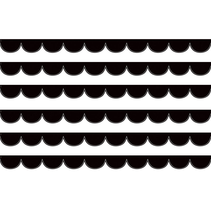 Black with White Scalloped Die-Cut Border Trim, 35 Feet Per Pack, 6 Packs