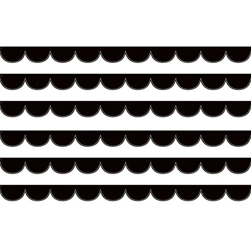 Black with White Scalloped Die-Cut Border Trim, 35 Feet Per Pack, 6 Packs