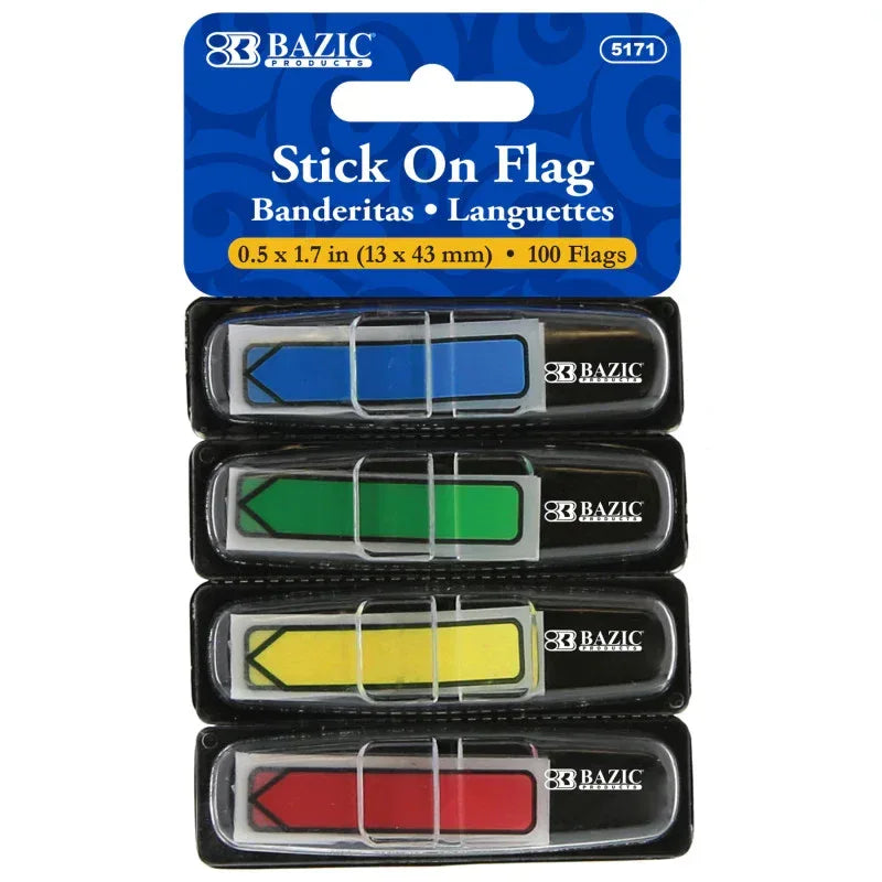 Neon Primary Color Printed Arrow Flags with Dispenser, 25 ct., 4/Pack