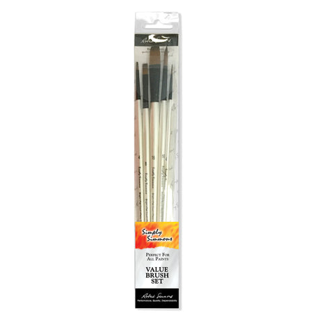 Simply Simmons Brush Set, Synthetic Bristles, Long Handle Acrylic & Oil Paintbrush, White, 5 Pieces