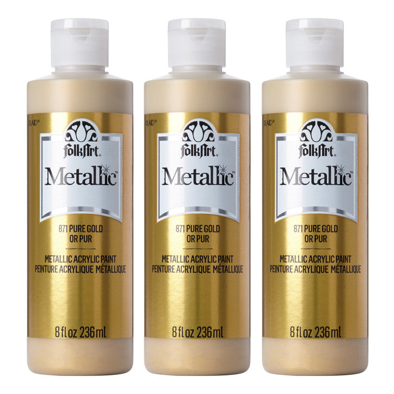 Acrylic Paint Metallic, 8oz., Pure Gold, Pack of 3