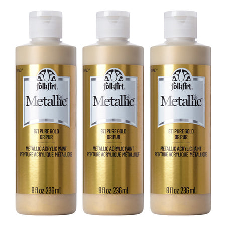 Acrylic Paint Metallic, 8oz., Pure Gold, Pack of 3