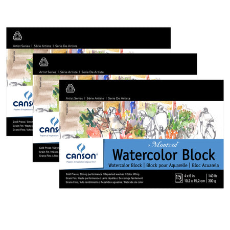 Artist Series Montval Watercolor Block, Foldover Binding, 15 Sheet, 4x6 inch, Pack of 3