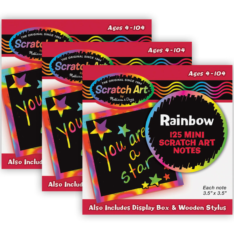 Scratch Art&reg; Box of Rainbow Mini Notes with Stylus, 125 Notes Per Pack, 3 Packs