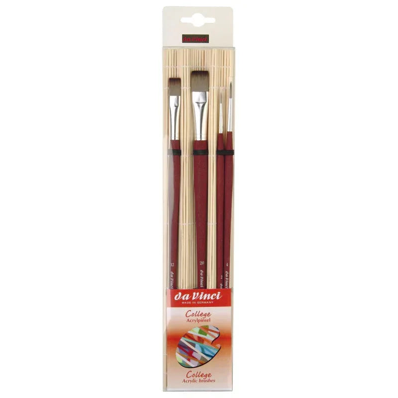 COLLEGE Student Brush, Synthetic, Acrylic & Oil, Assorted, 4 Brush Set in Bamboo Carrier