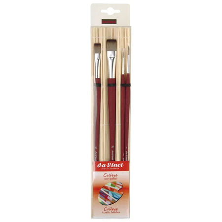 COLLEGE Student Brush, Synthetic, Acrylic & Oil, Assorted, 4 Brush Set in Bamboo Carrier