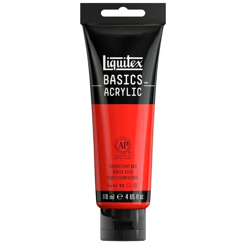 BASICS Acrylic Paint, 118 mL Tube, Fluorescent Red