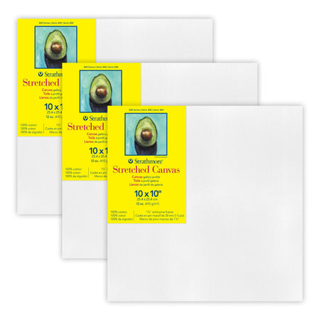 300 Series Gallery Stretched Canvas, 10x10 inch, Pack of 3