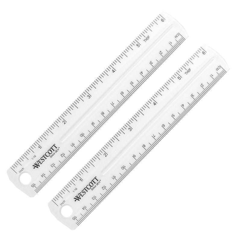 Clear Flexible Acrylic Ruler, Standard/Metric, 6 in (15 Cm) Long, Clear, 12 Per Pack, 2 Packs