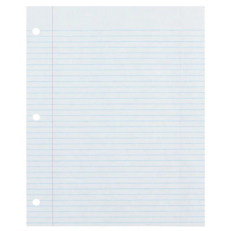 Recycled Filler Paper, White, 3-Hole Punched, 9/32" Ruled w/ Margin 8-1/2" x 11", 500 Sheets