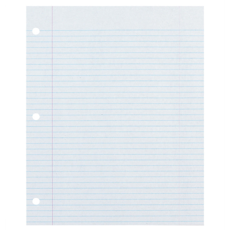 Recycled Filler Paper, White, 3-Hole Punched, 9/32" Ruled w/ Margin 8-1/2" x 11", 500 Sheets