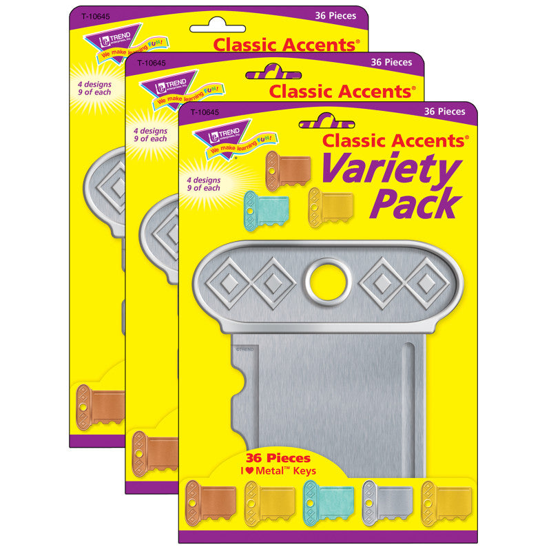 I &hearts; Metal&trade; Keys Classic Accents&reg; Variety Pack, 36 Per Pack, 3 Packs