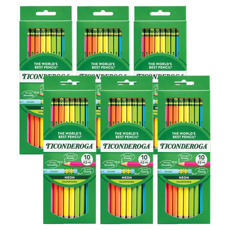Premium Neon Wood No. 2 Pencils with Eraser, 10 Per Pack, 6 Packs