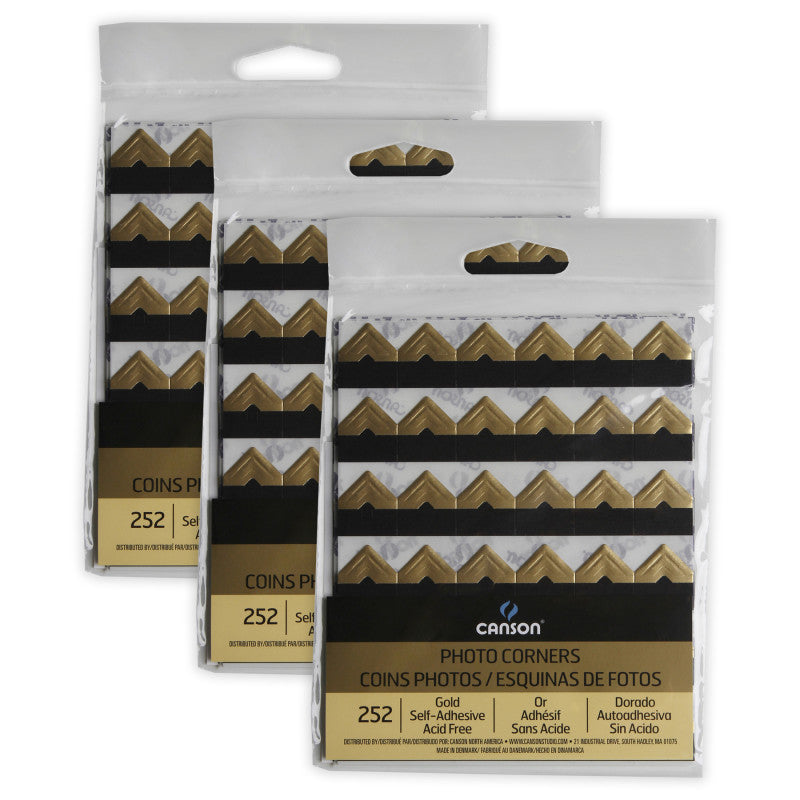 Self Adhesive Photo Corners, Gold, 252 Pieces Per Pack, 3 Packs