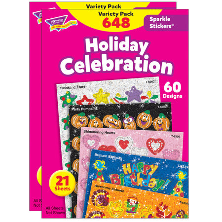Holiday Celebration Sparkle Stickers&reg; Variety Pack, 648 Per Pack, 2 Packs